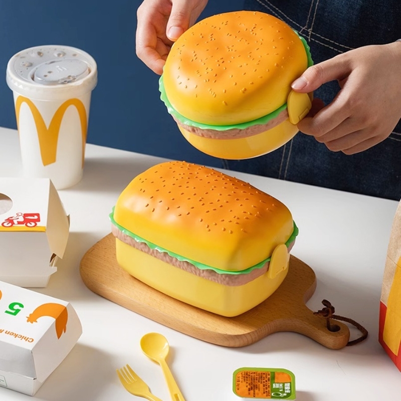 Bento Box Two Tier - Hamburger yemek kabı Çift Katmanlı Sevimli