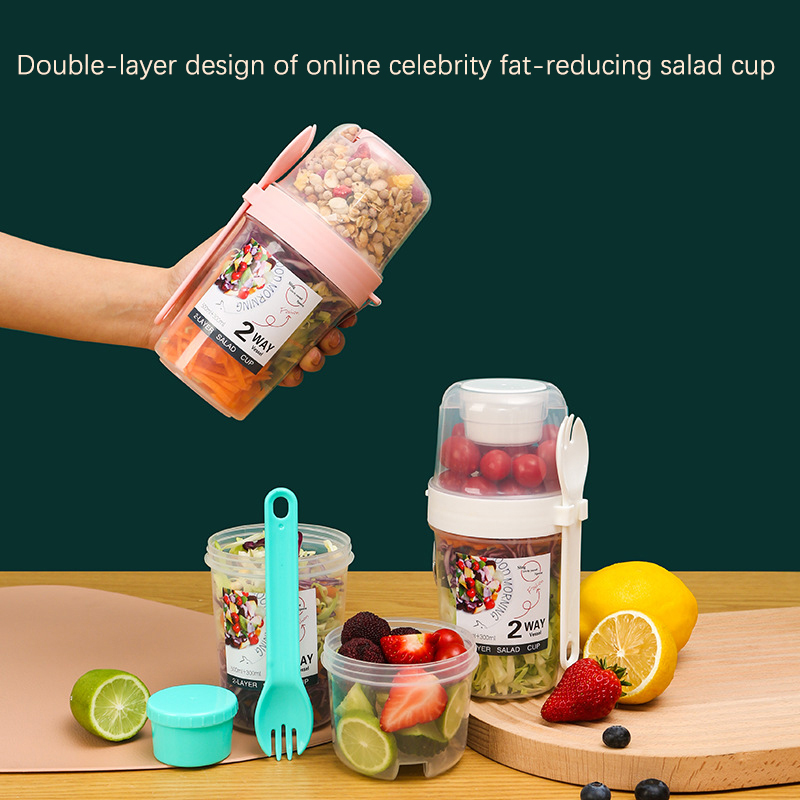 Bento Box Two Tier - Kahvaltı Meyveli Yulaf Ezmesi Yoğurt Salata